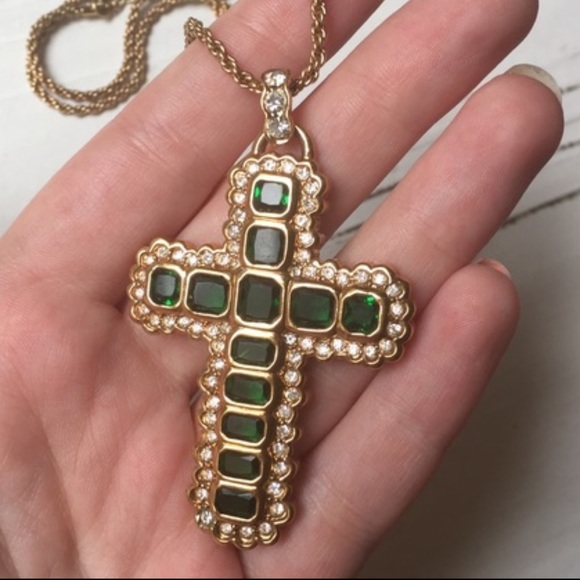 Jackie Kennedy Emerald Cross Necklace 